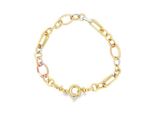 18K Three-Tone Gold Figaro Link Bracelet